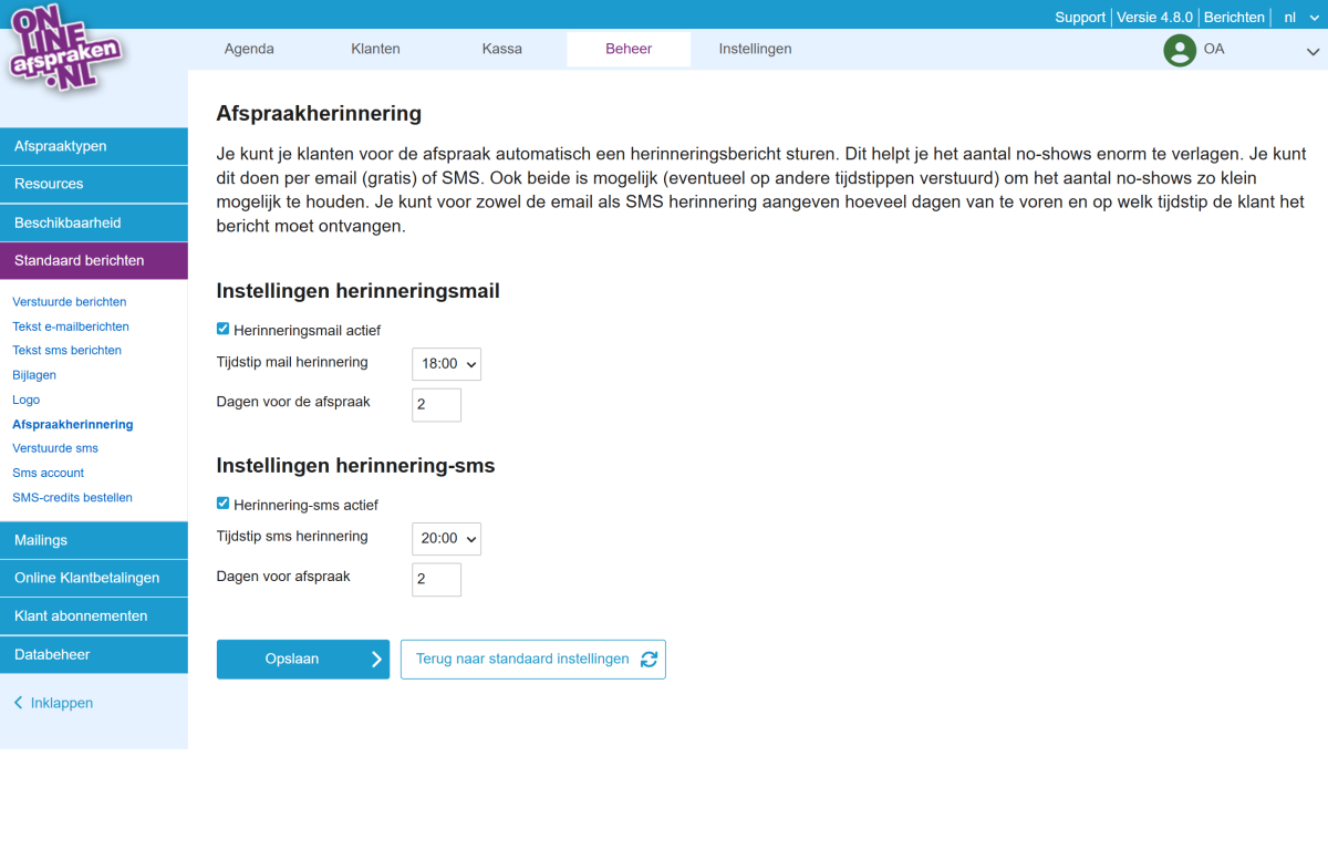Instellen afspraakherinnering. 