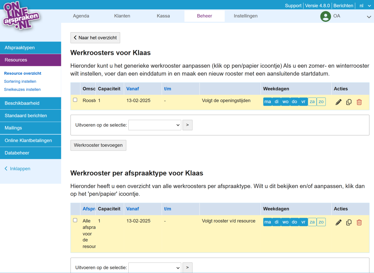 Rooster resource bewerken. 