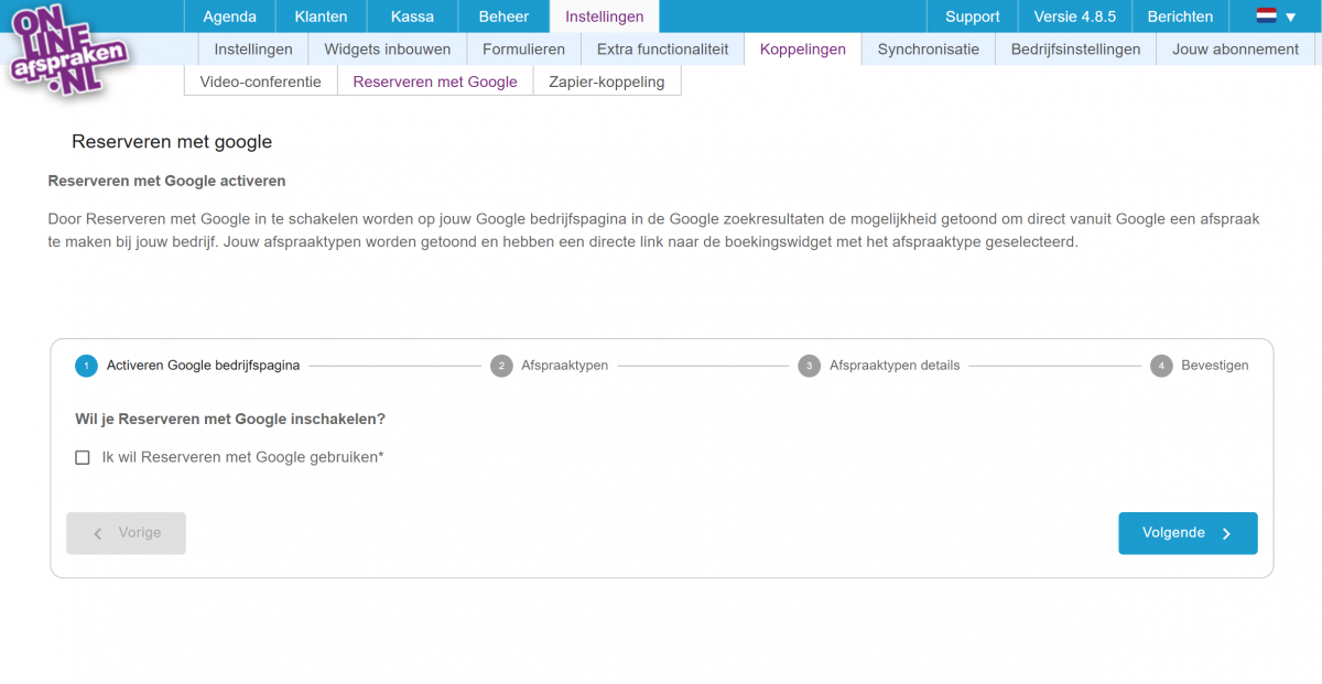 Reserveren met google eerste screenshot