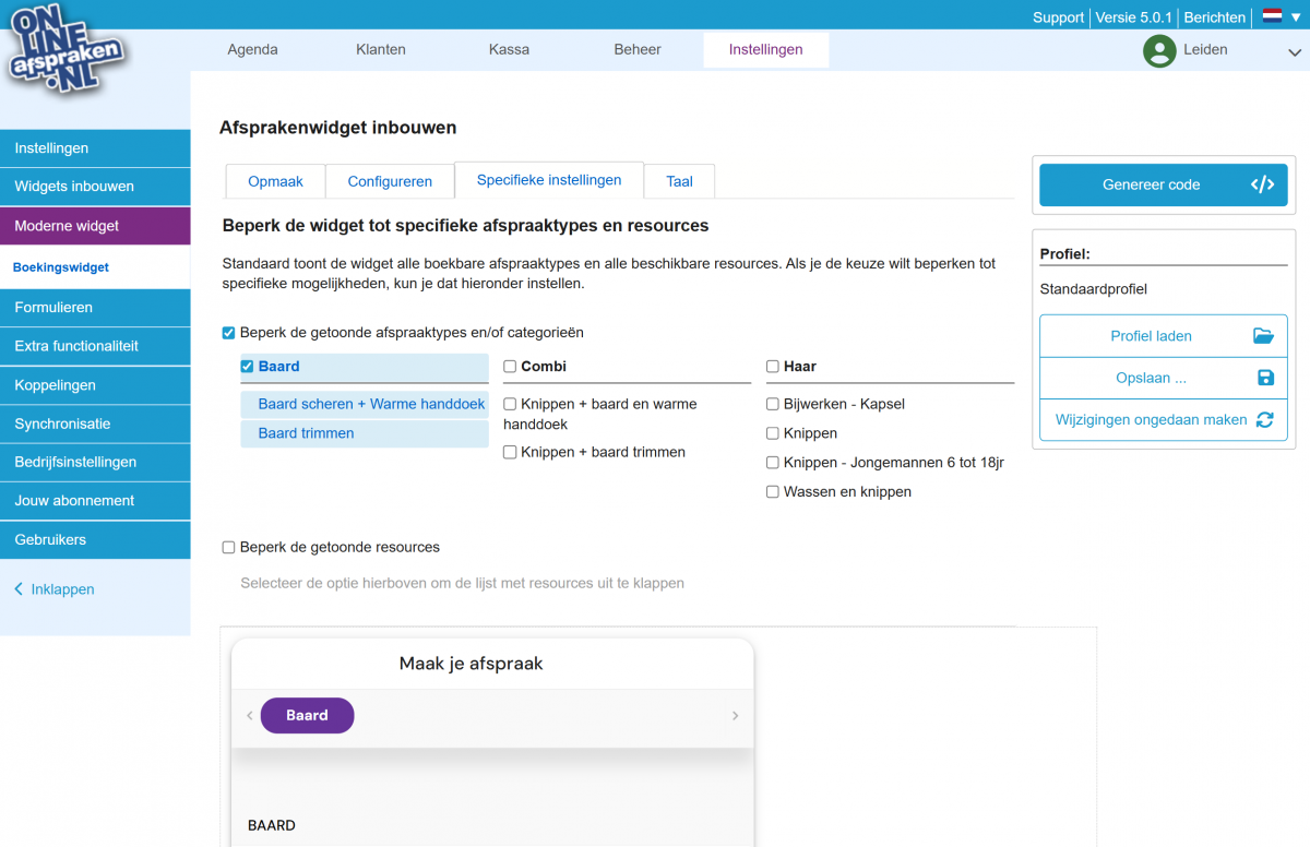 Screenshot 4 voor het instellen van de moderne widget.