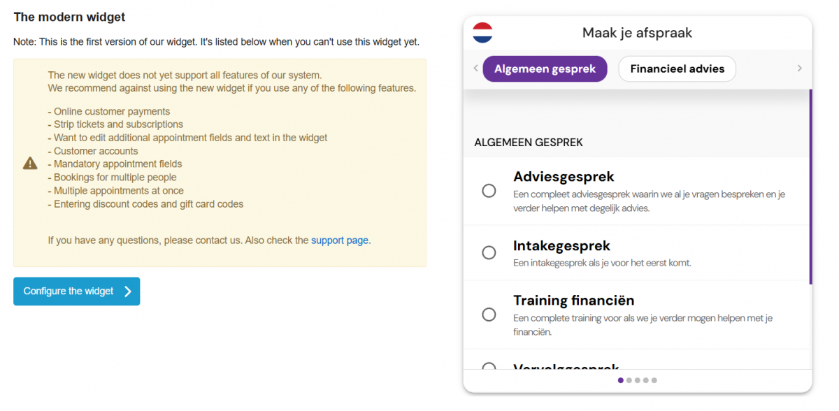 Screenshot 1 of the modern widget configuration
