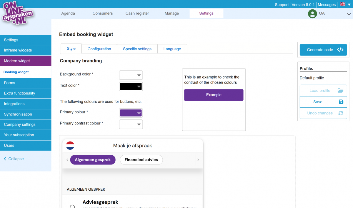 Screenshot 2 of the configuration for the modern widget