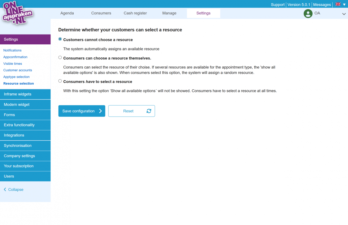 Resource selection setting screenshot english