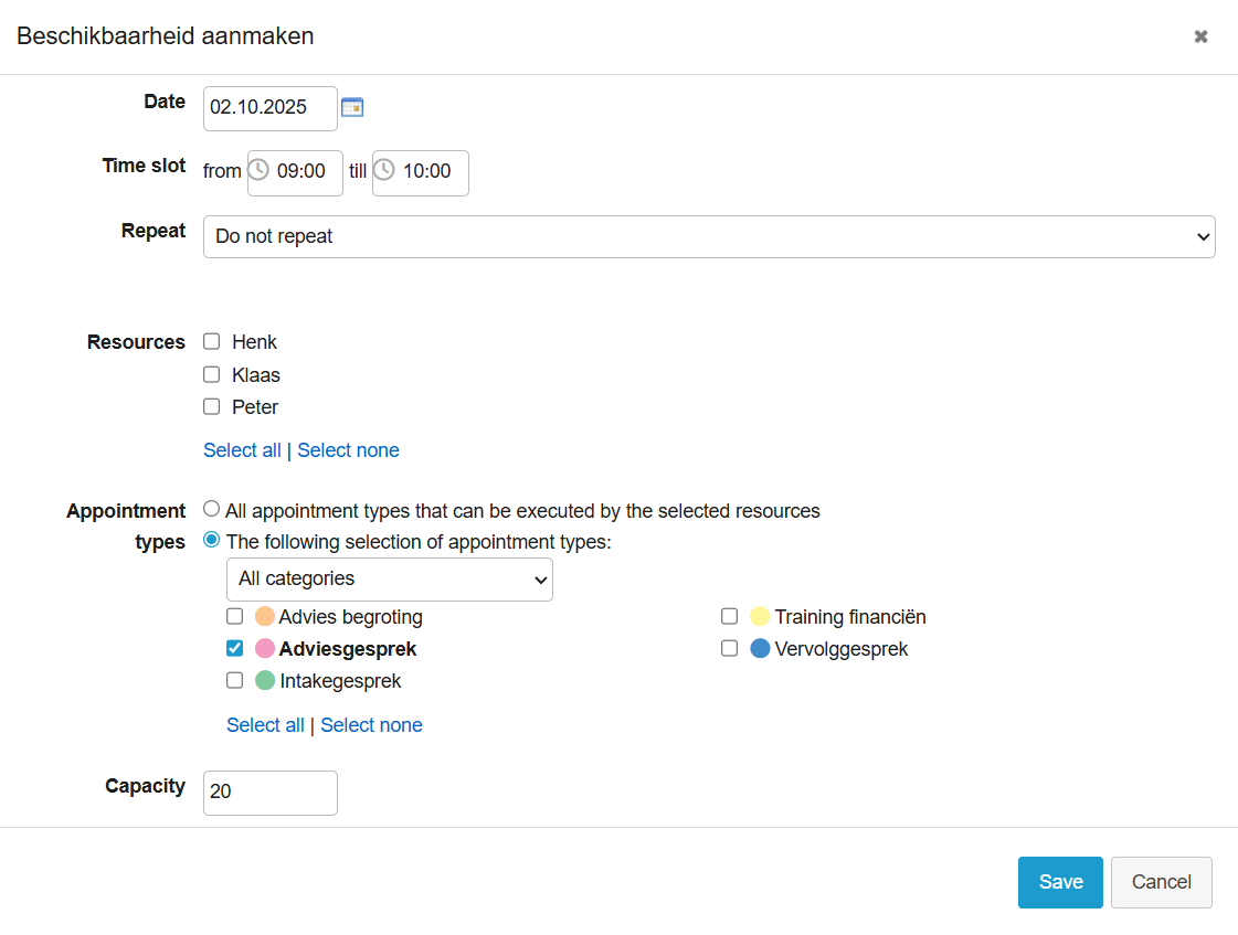setting capacity screenshot