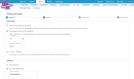 Screenshot voor het instellen van een kortingscode